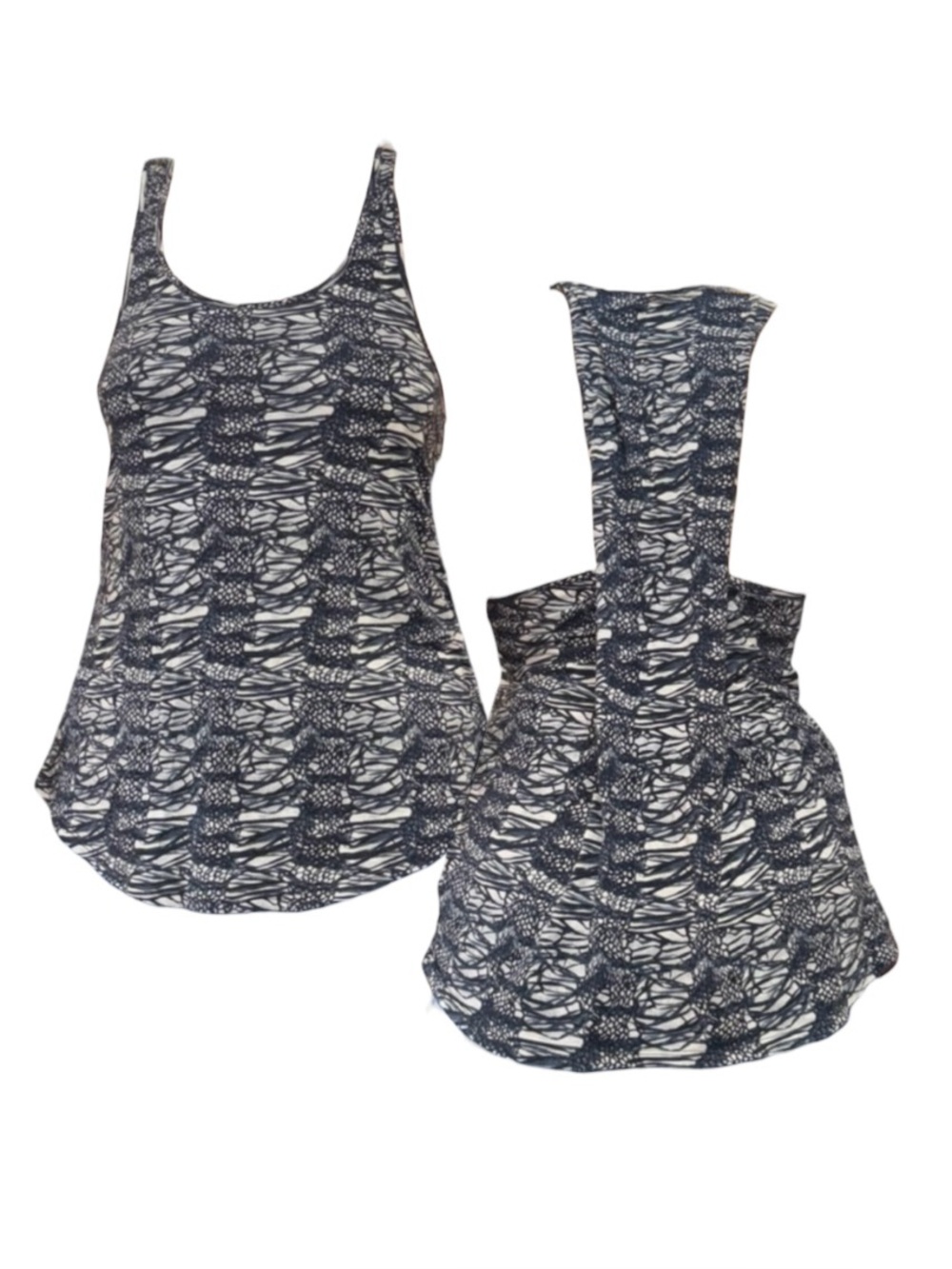 Ecote Black & Cream Patterned Scoop Neck Tank
